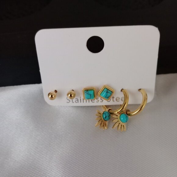 Geometric Stainless Steel Earring Set - Picture 5 of 5